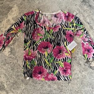 Beautiful Sequin Embellished Animal & Flower Print knit Top